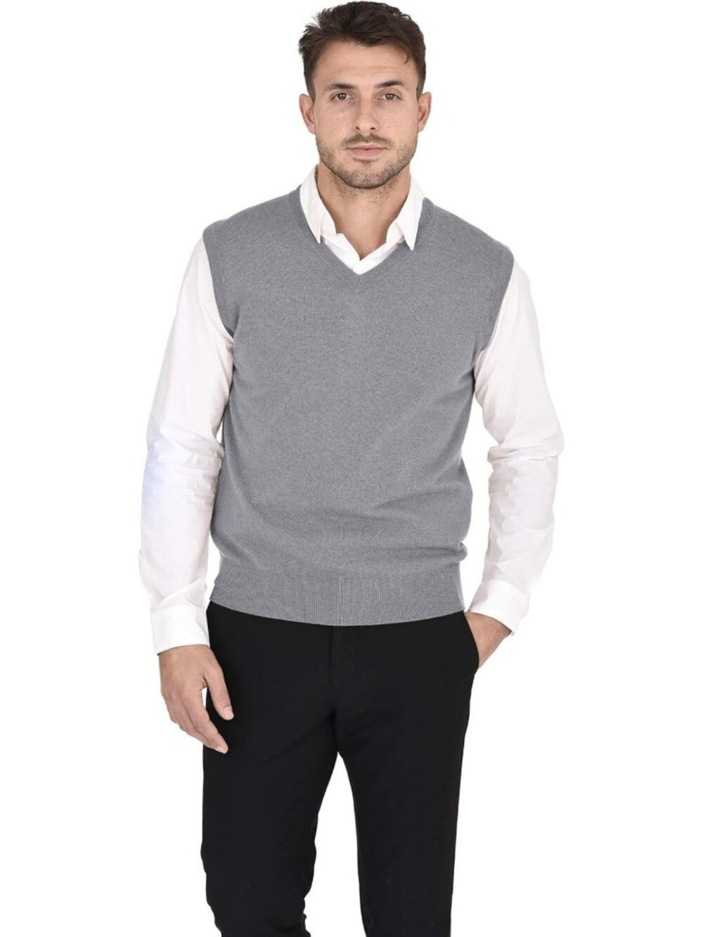 Luxurious 100% Cashmere Men's V-Neck Sweater Vest - Soft, Sleeveless Pullover